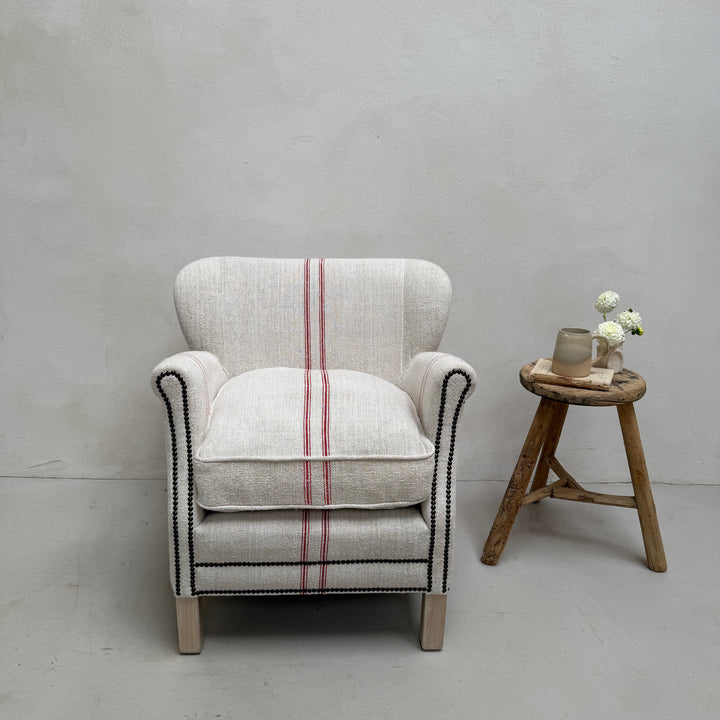 French Grain Sack Linen Armchair No:4