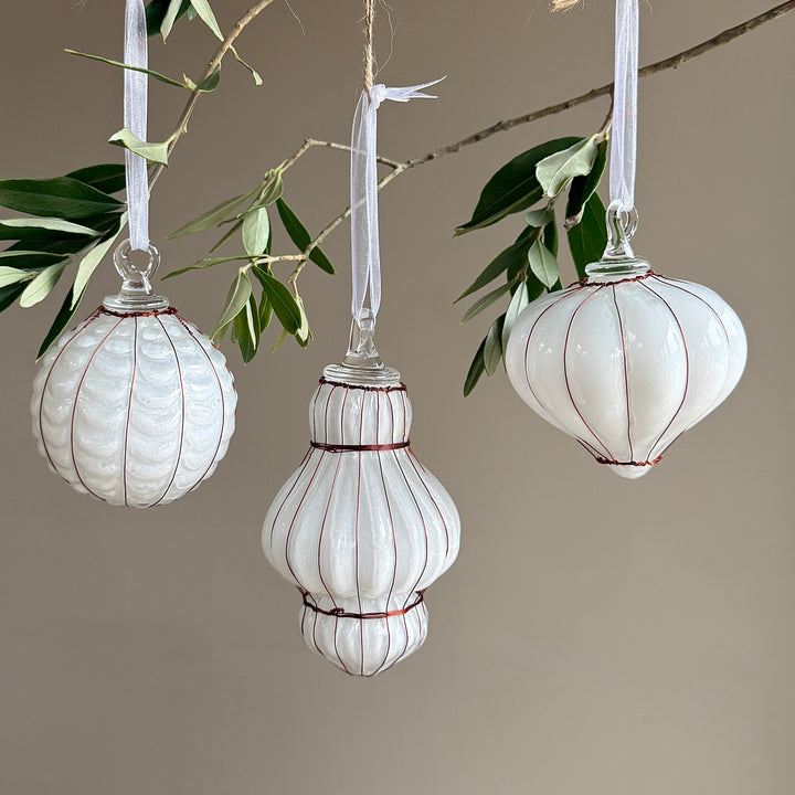 White Glass &amp; Copper Bauble Christmas Decoration