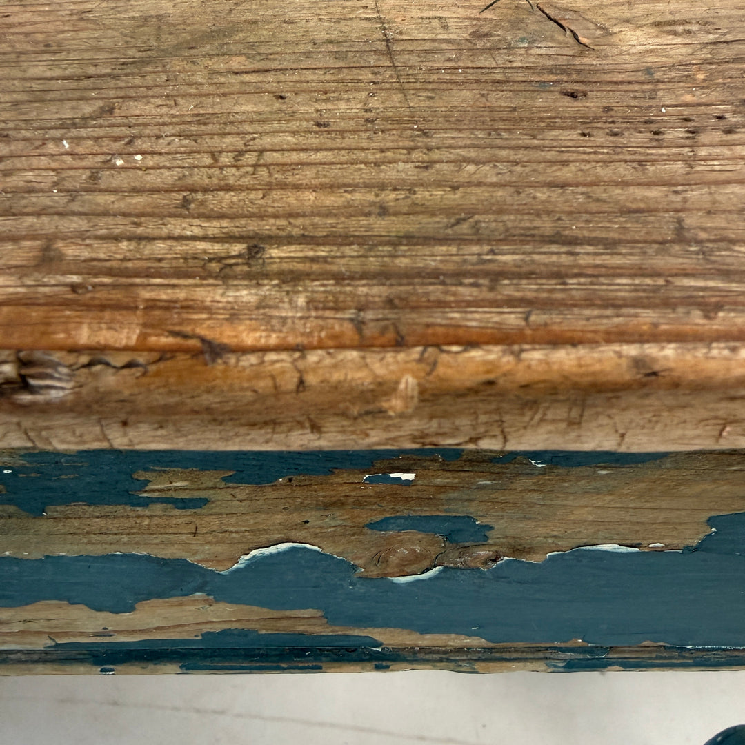 Antique Victorian Pine Dining Table with Original Blue Paint