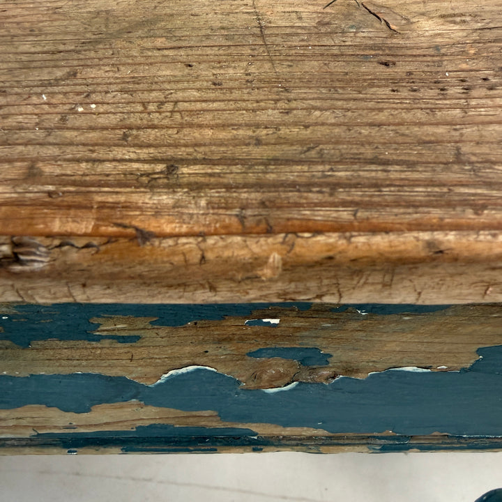 Antique Victorian Pine Dining Table with Original Blue Paint