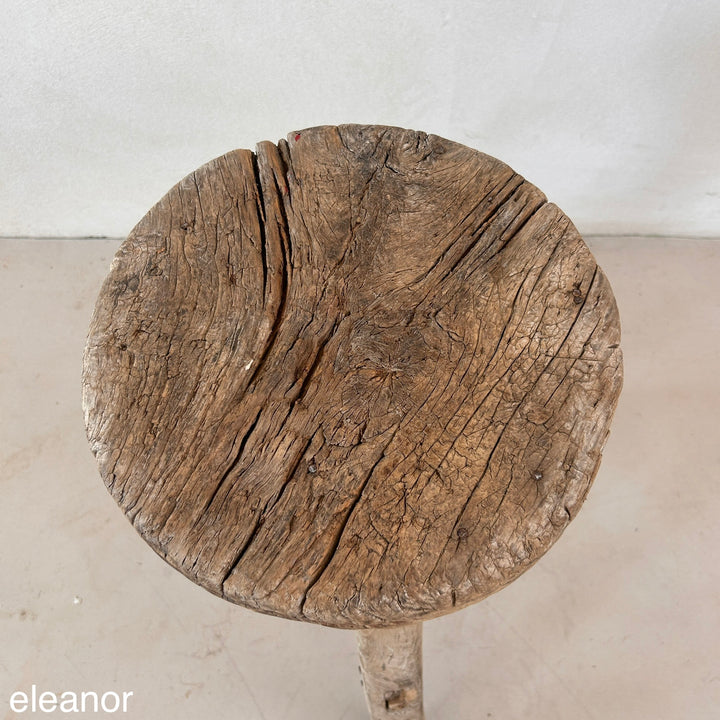 Antique Rustic Round Top Stool