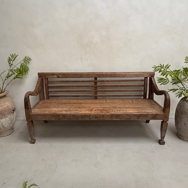 Large antique hand carved wooden bench | Rupert