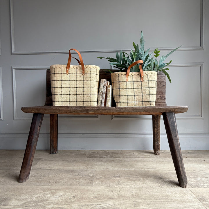 Raffia Checked Shopping Bag | Large