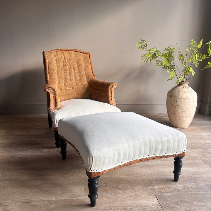 Antique French Deconstructed Armchair &amp; Footstool | Louise