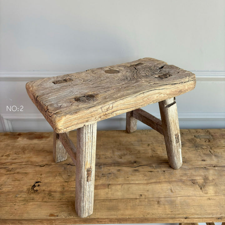 Antique rustic wood foot stool mini stool