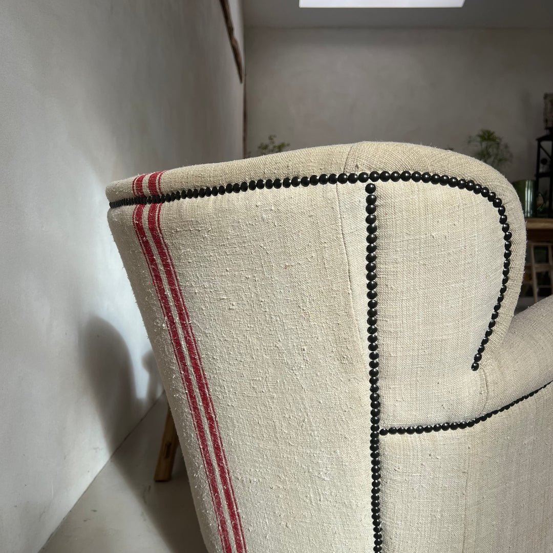 French Grain Sack Linen Armchair No:1