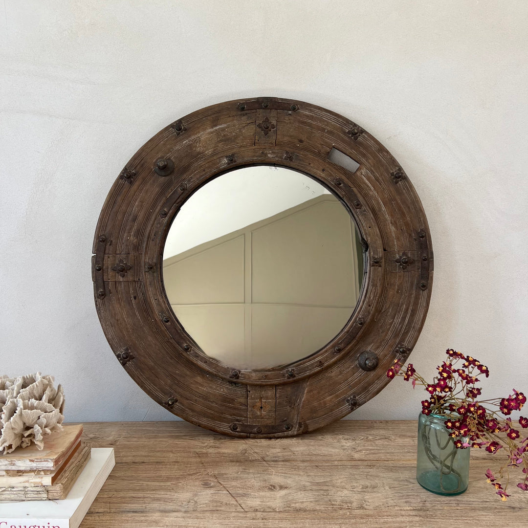 Antique Nautical Wooden Round Mirror | Anki