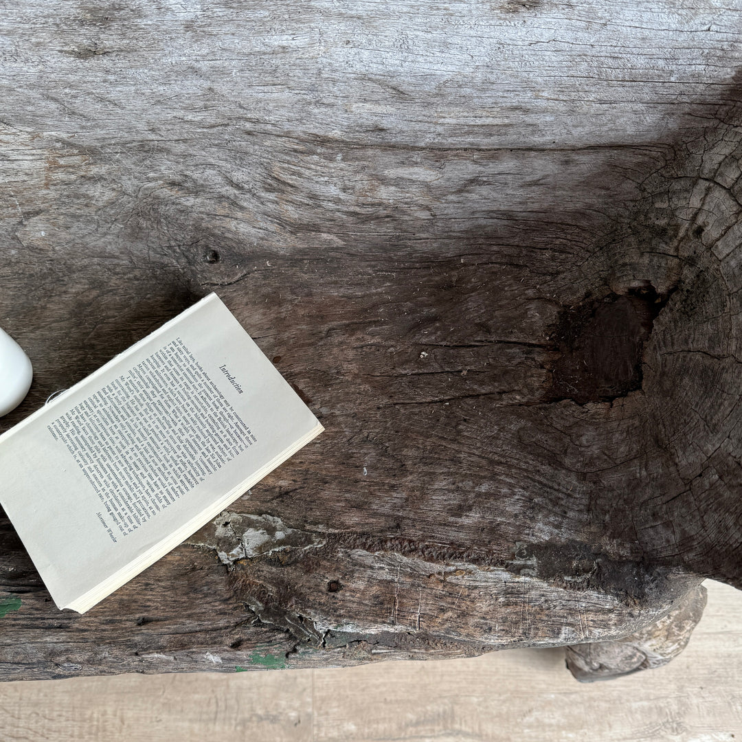 Antique Indonesian weathered carved bench