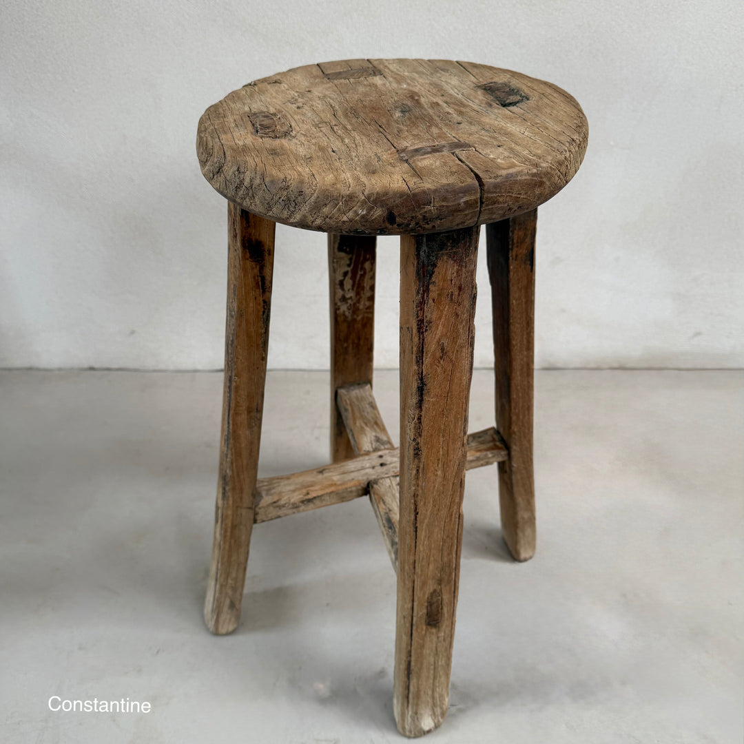 Antique Rustic Round Top Stool