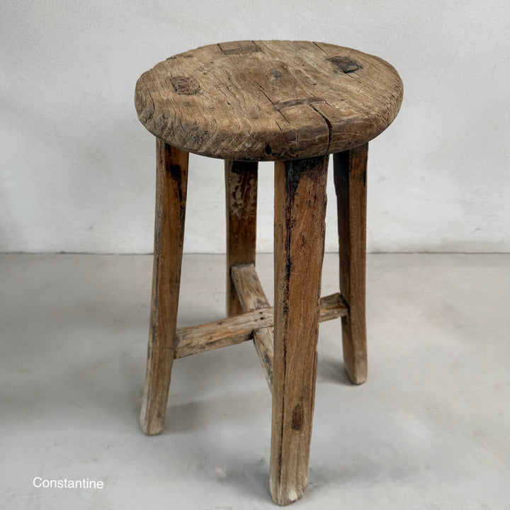 Antique Rustic Round Top Stool