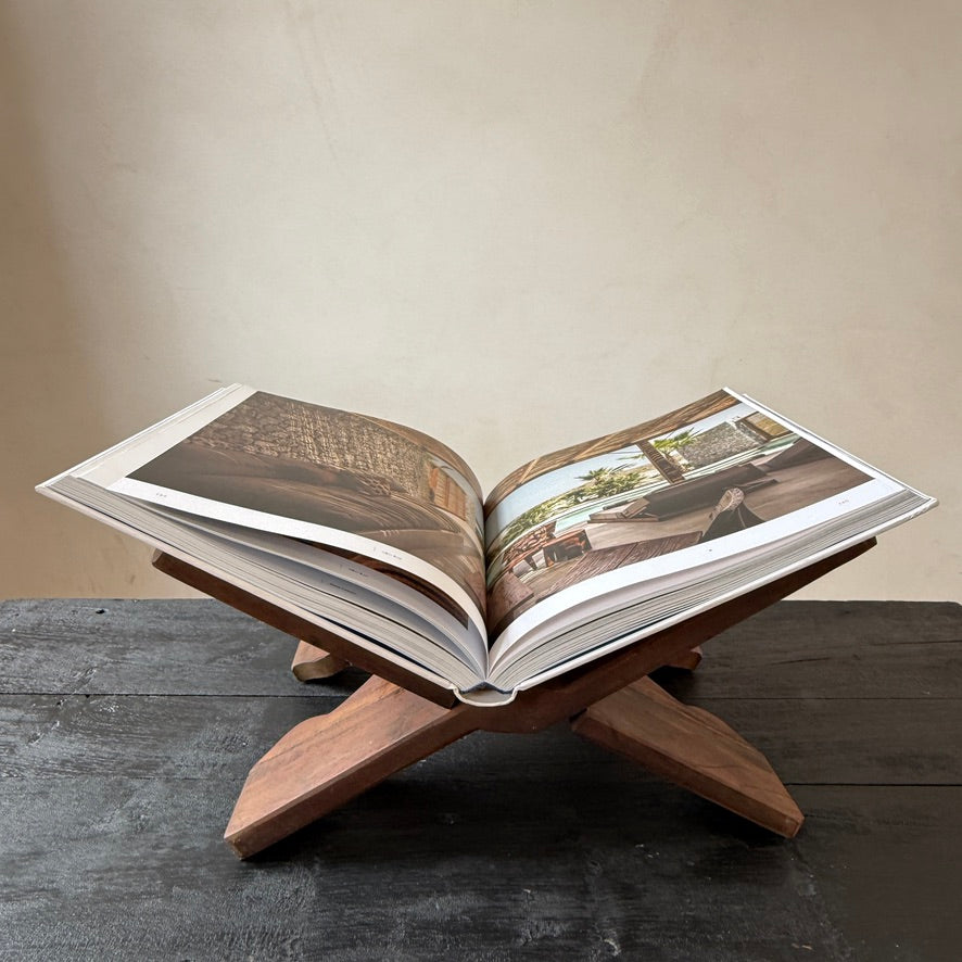 Solid Teak Folding Book Stand | Large Coffee Table Book Holder