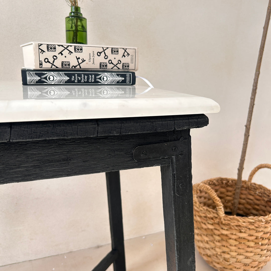 Vintage Polished Marble Top Square Side Table | Arundul