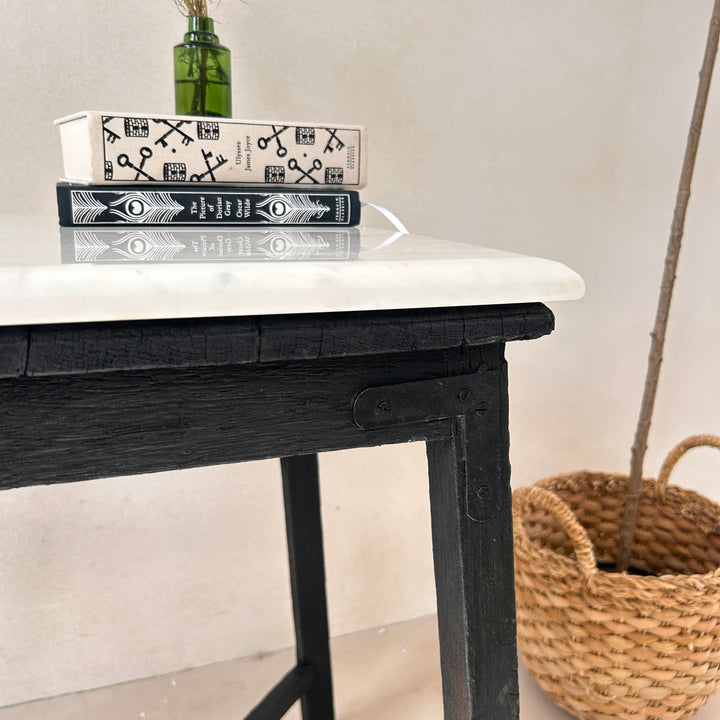 Vintage Polished Marble Top Square Side Table | Arundul