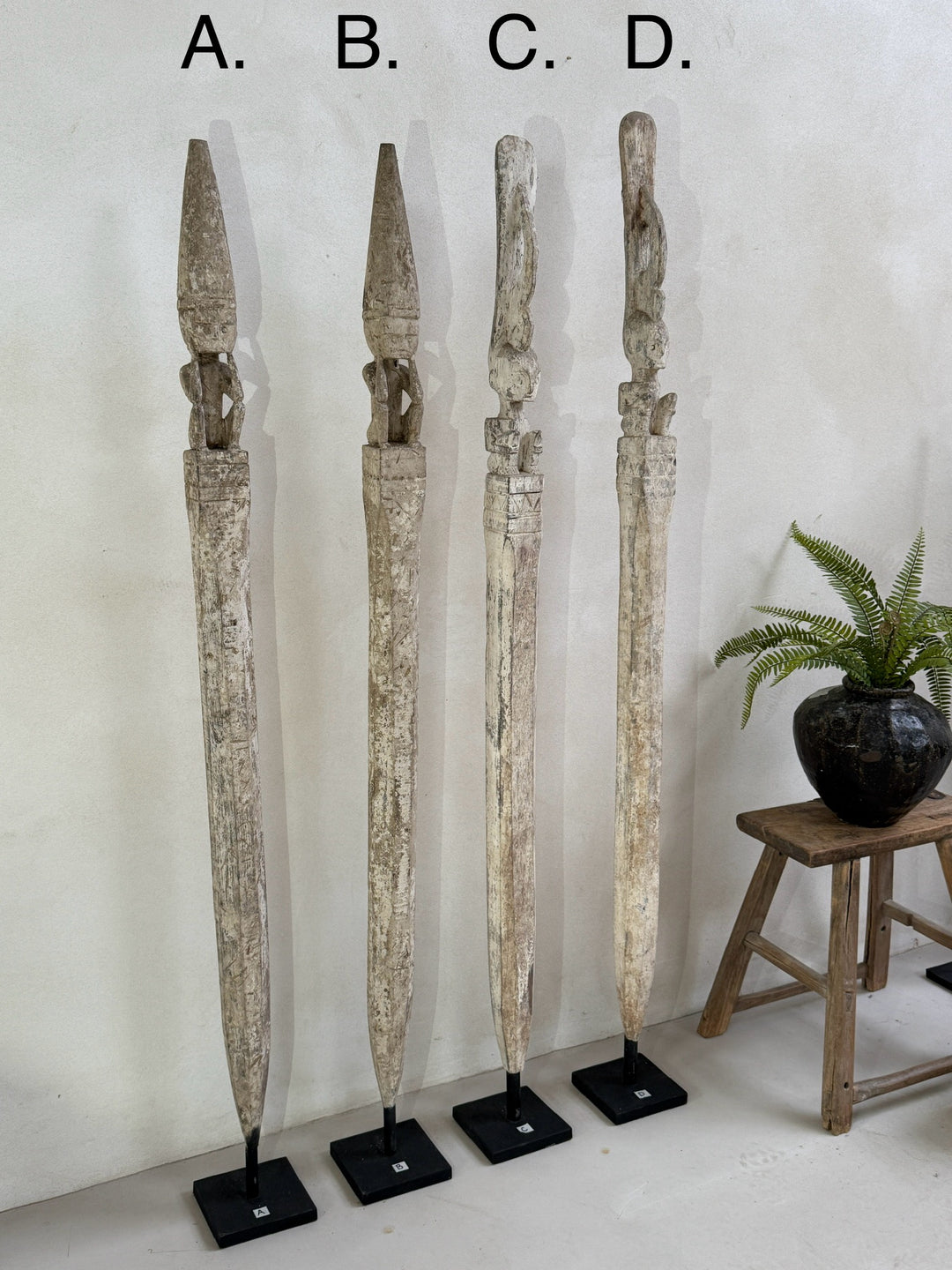 Antique Tribal totem pole - white