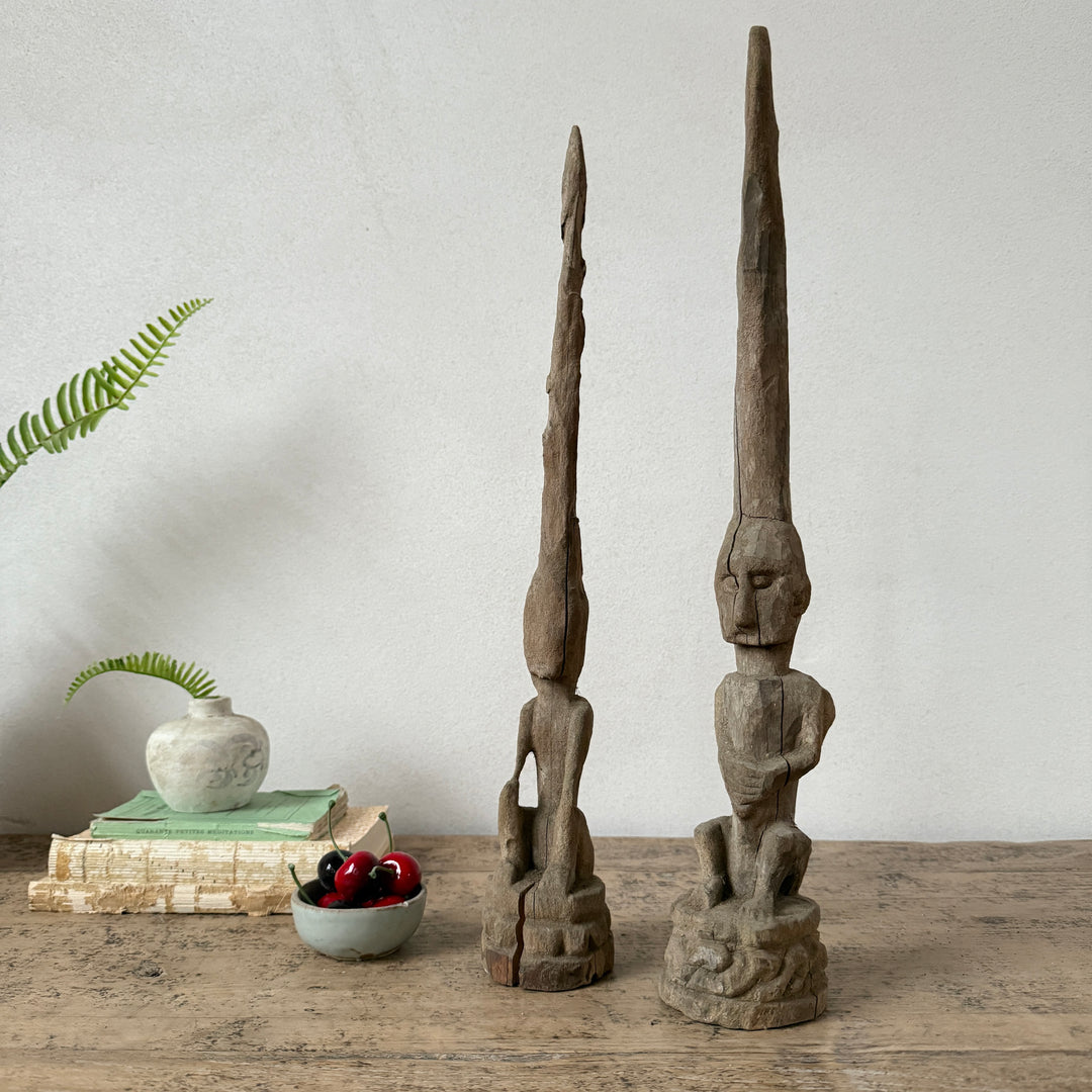 Antique Hand - Carved Wooden tribal head sculpture | Cayha