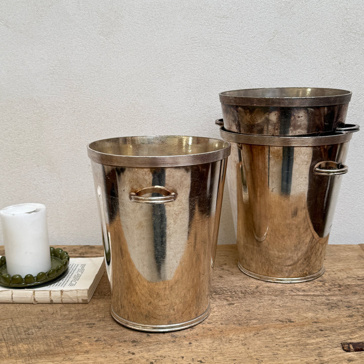 Solid Brass Silver Plated Vintage Ice Bucket