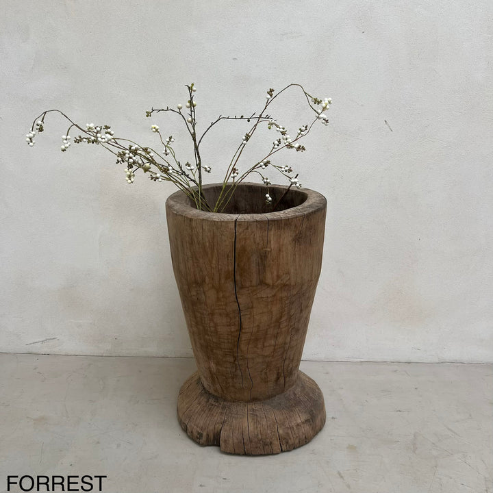 XL Antique Rustic Wooden Mortar