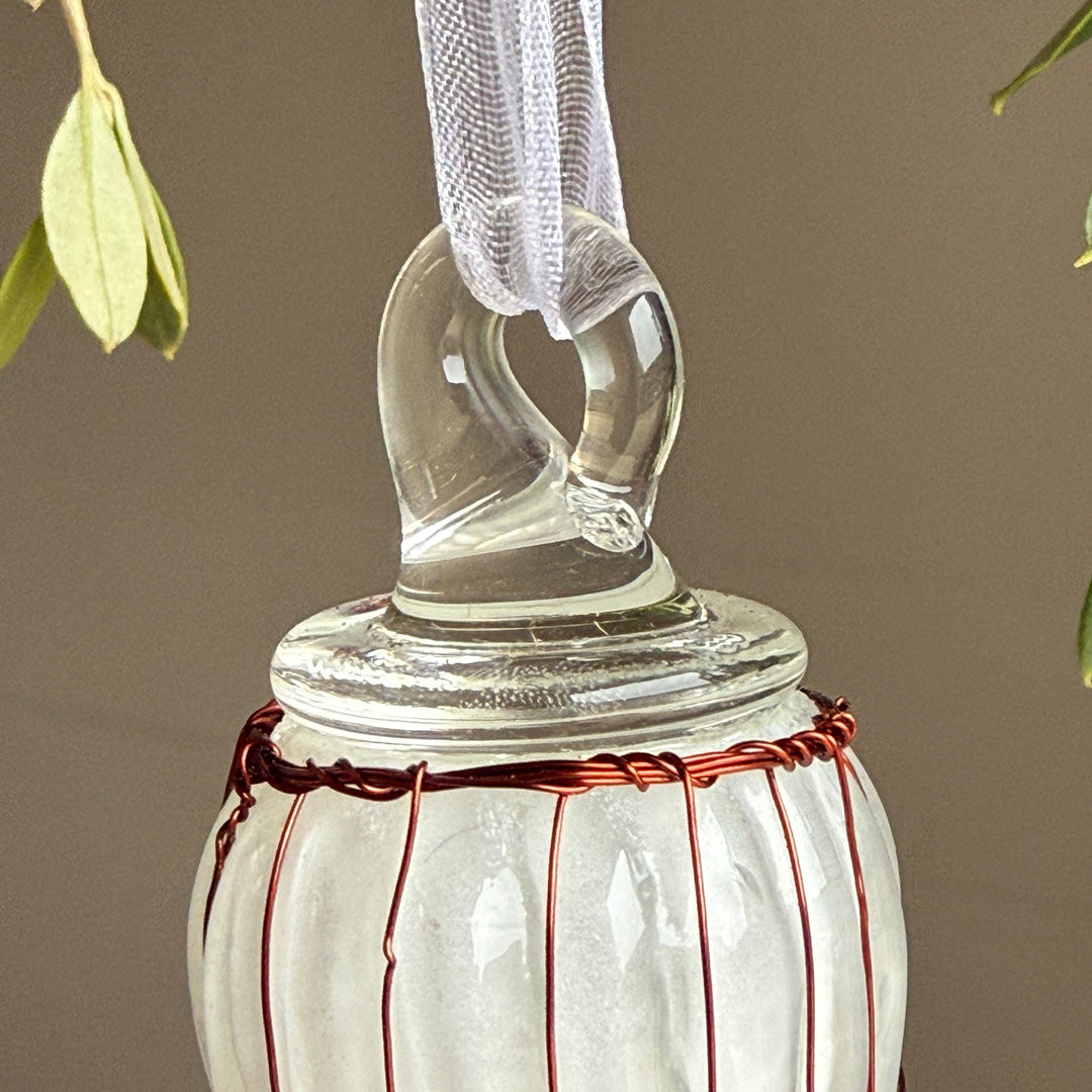 White Glass &amp; Copper Bauble Christmas Decoration