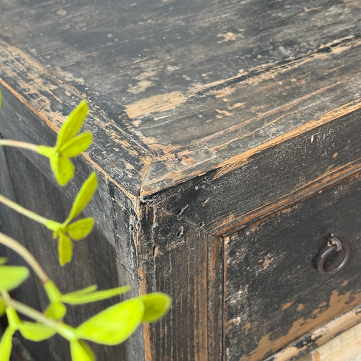 Antique black rustic shop counter with drawers | Ashley