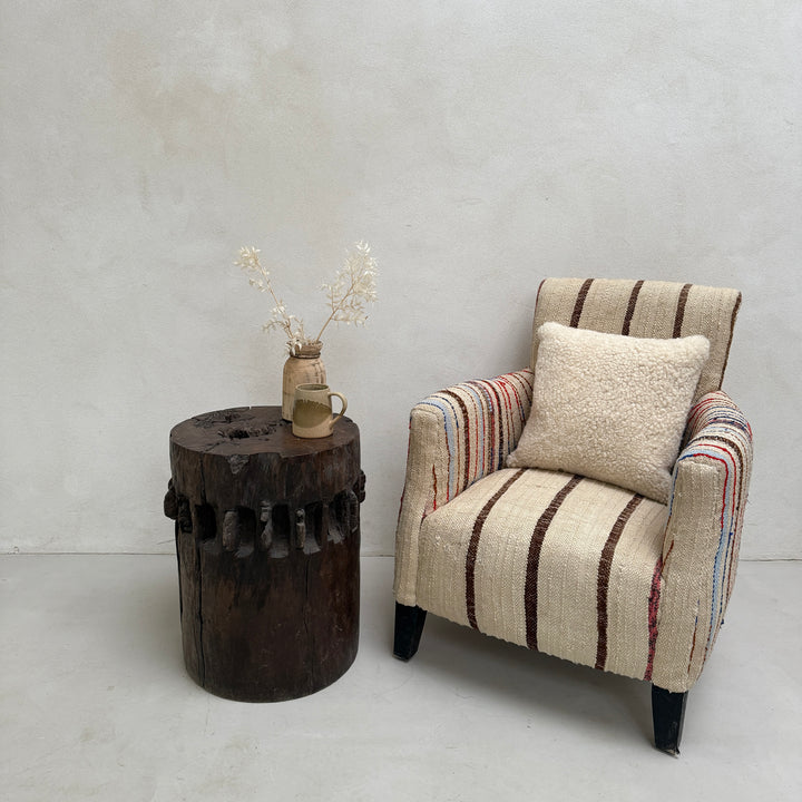 Rustic Antique Sugar Grinder round side table | Coco