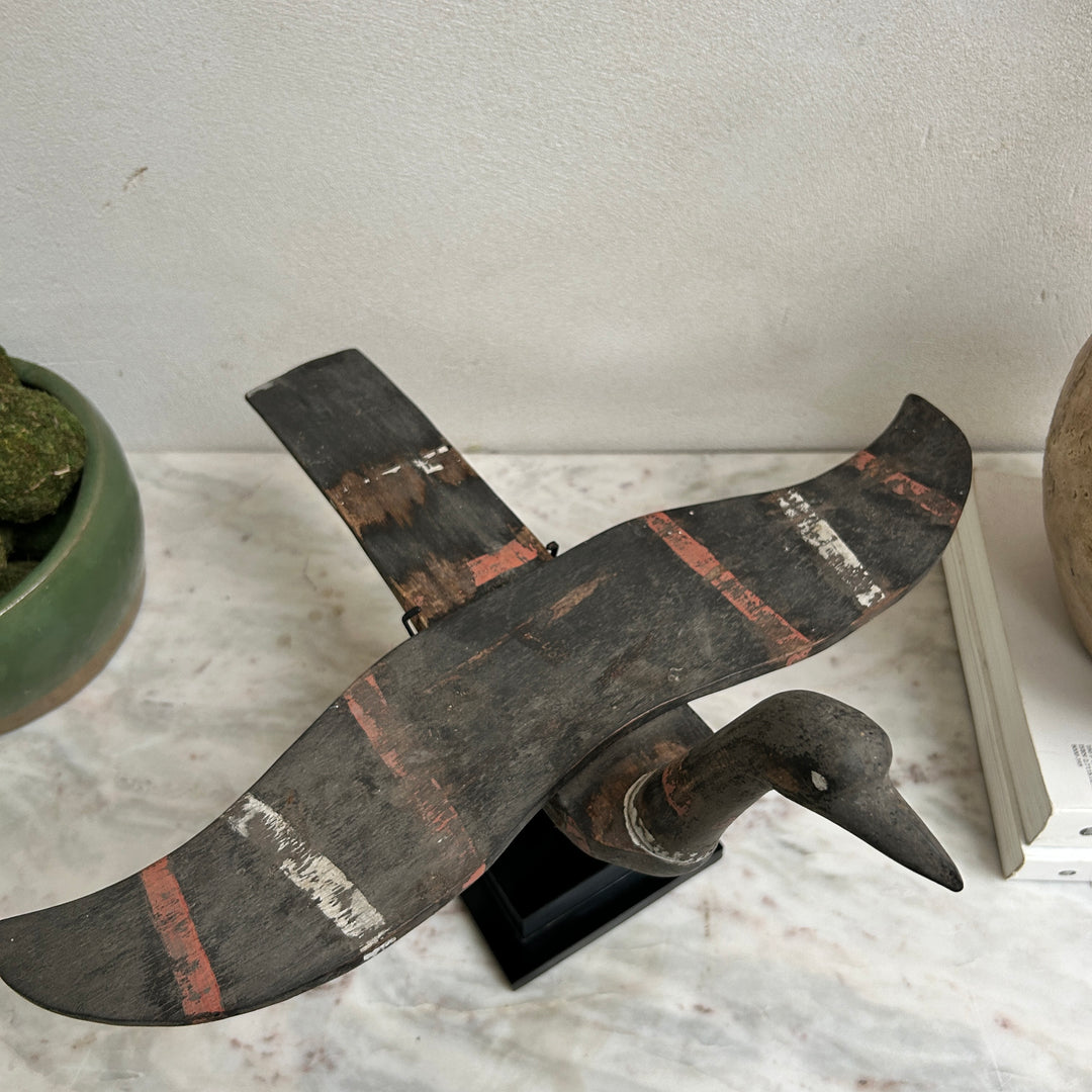 Antique Wooden Bird On Stand | Mentari