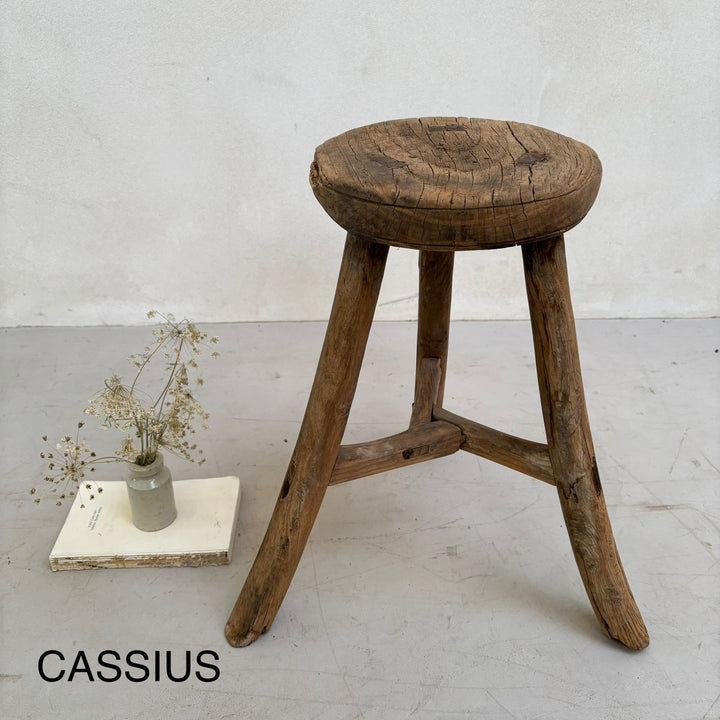 Antique Rustic Round Top Stool