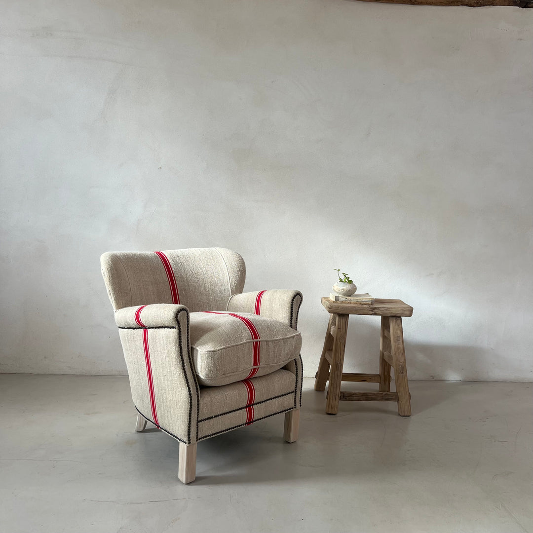 French Grain Sack Linen Armchair No:2