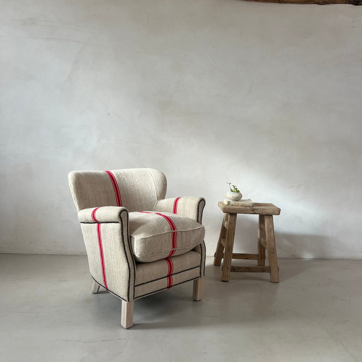 French Grain Sack Linen Armchair No:2