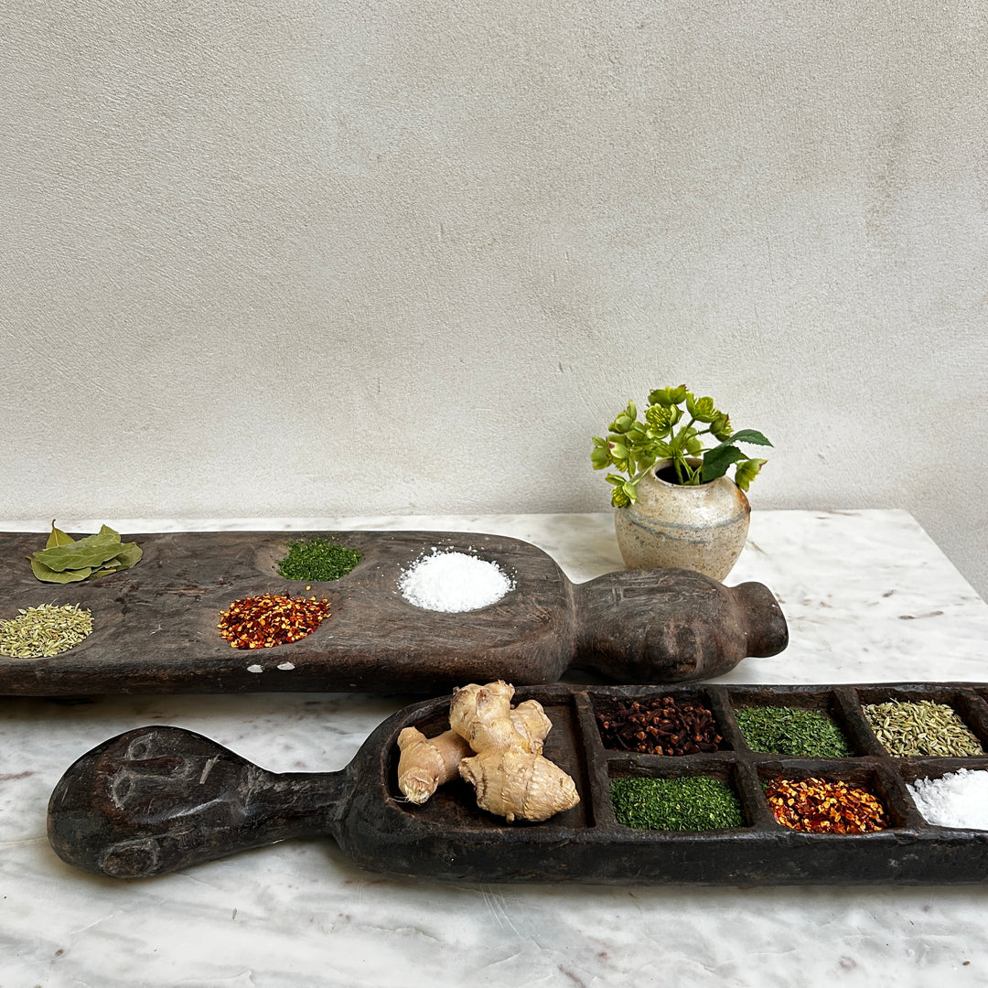 Large Rustic Wooden Spice Tray with Face | Candra