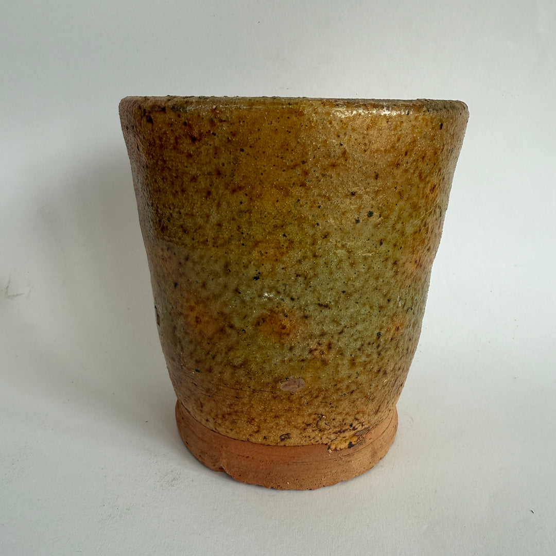 Stoneware ochre hand made plant pot low