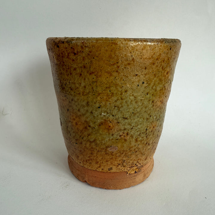 Stoneware ochre hand made plant pot low