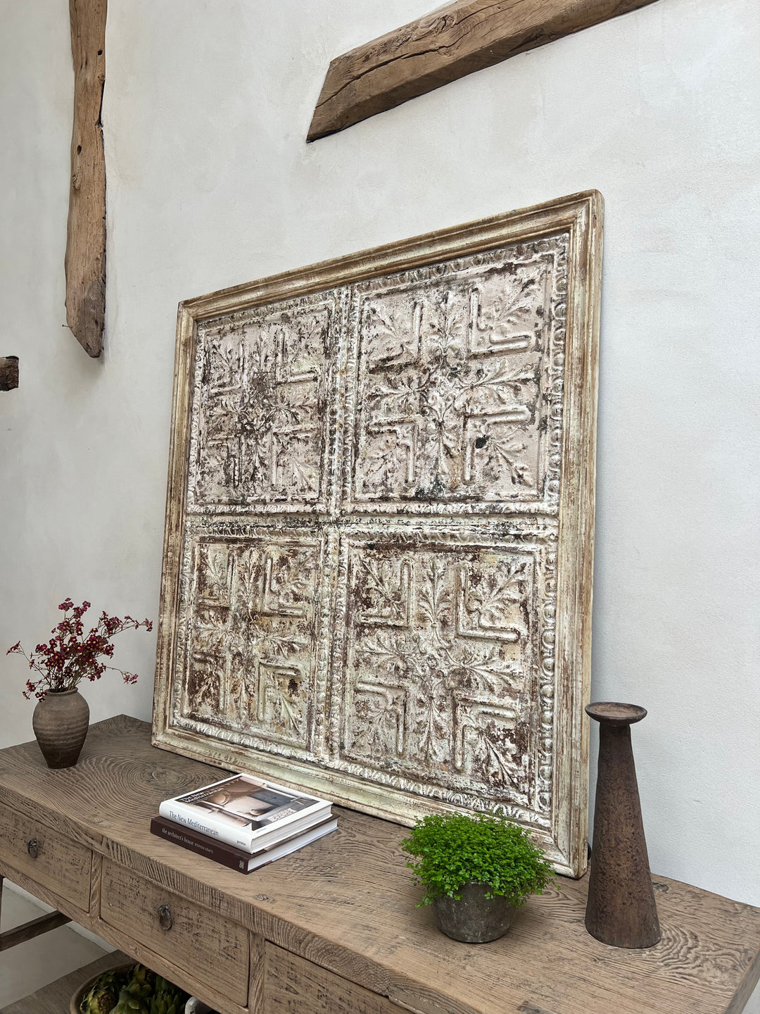 Huge Vintage Metal ceiling tile Artwork