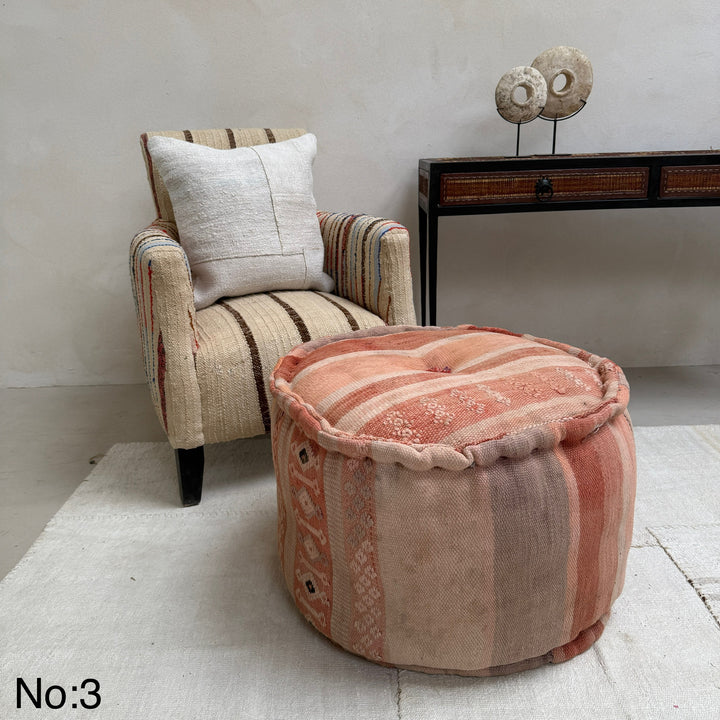 Vintage Moroccan Round Floor Pouf | Large