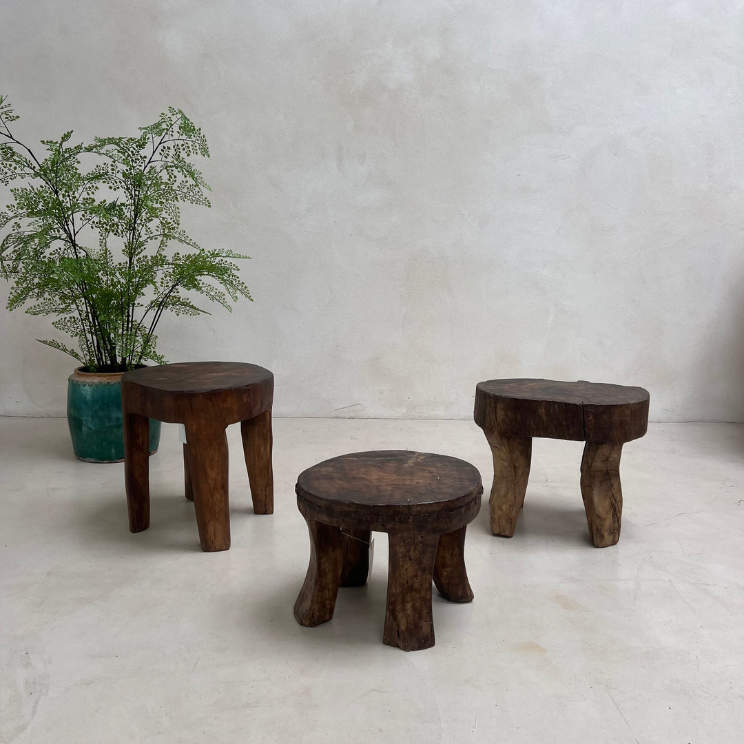 Antique Hand-carved Dark Wood Stools