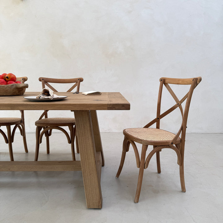 Wooden Cross Back Dining Chair with Rattan Seat