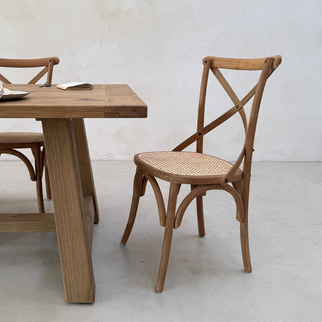Wooden Cross Back Dining Chair with Rattan Seat