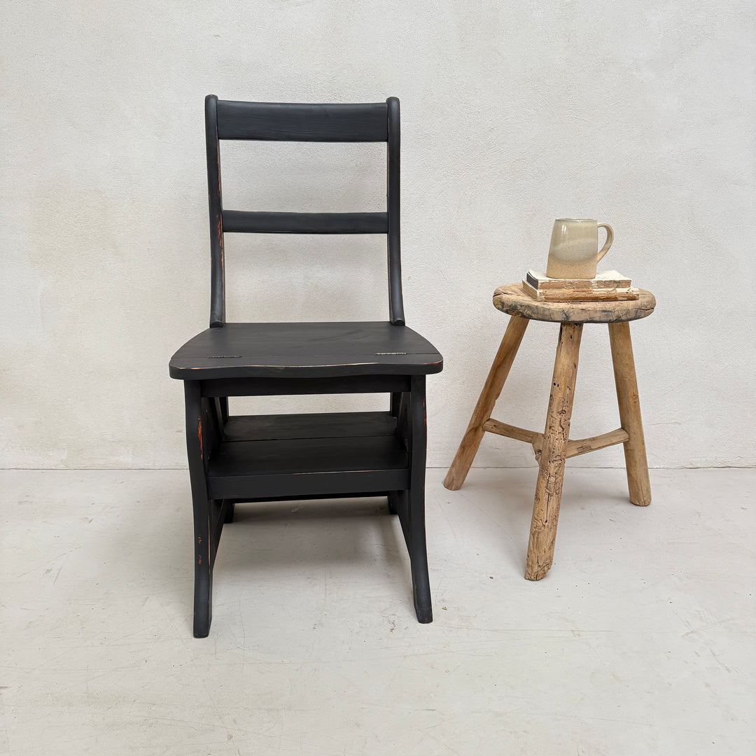 Vintage Black Folding Library Steps Chair