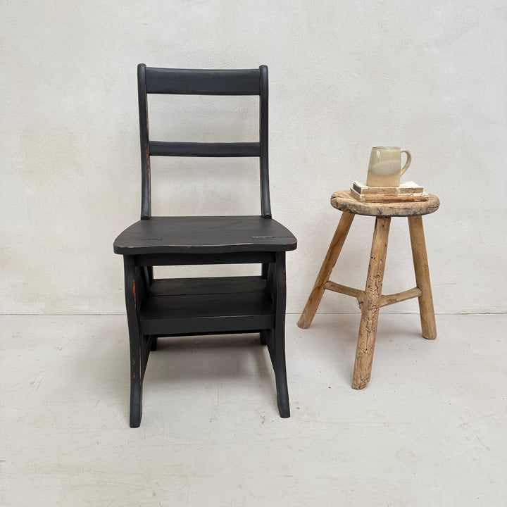 Vintage Black Folding Library Steps Chair
