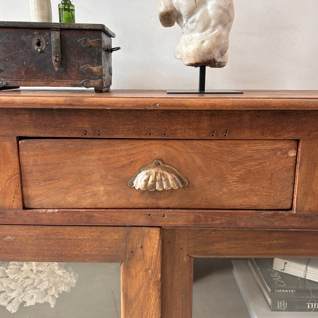 Antique Glazed Dark Wood Teak Sideboard With Drawers | Selena