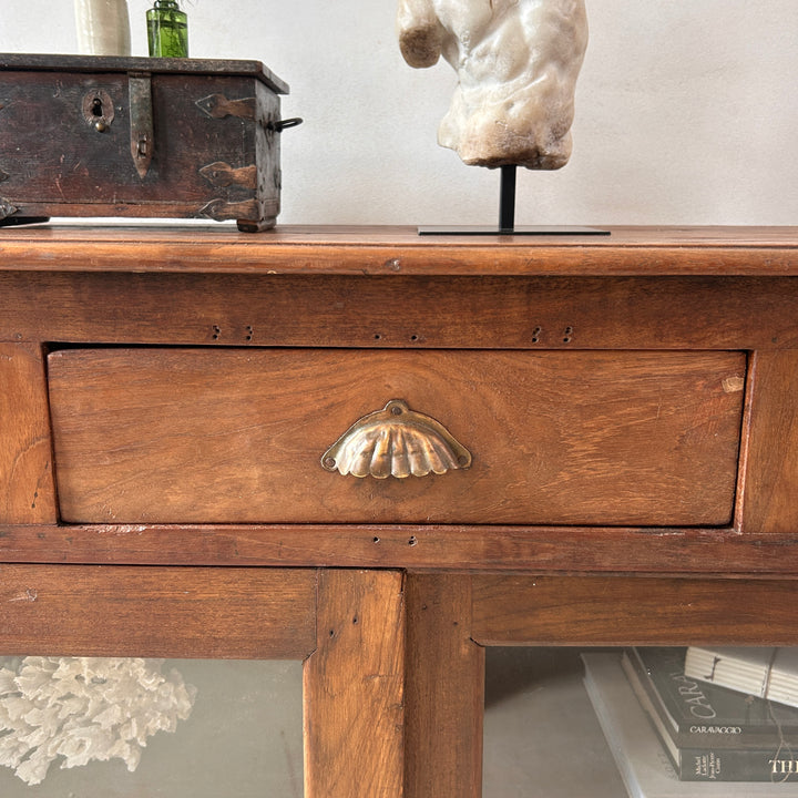 Antique Glazed Dark Wood Teak Sideboard With Drawers | Selena