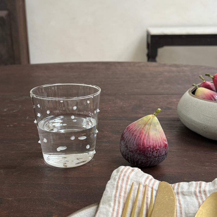 Clear drinking glass | dots