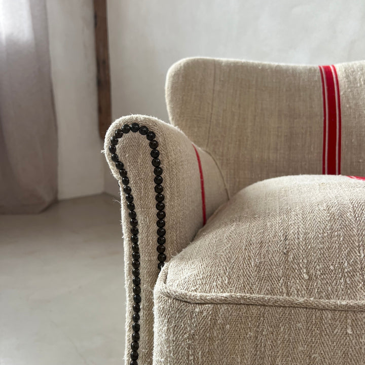 French Grain Sack Linen Armchair No:2