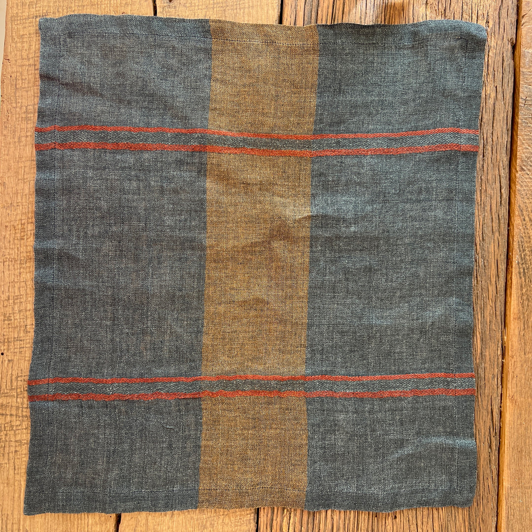 Checked linen napkin Indigo & Rust