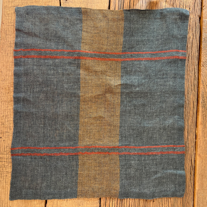 Checked linen napkin Indigo & Rust