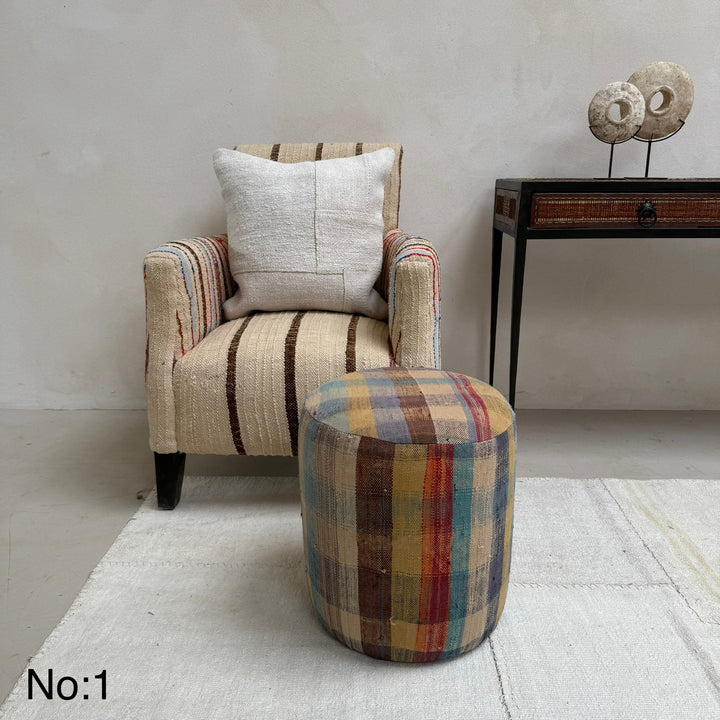 Vintage Moroccan Round Floor Pouf | Small