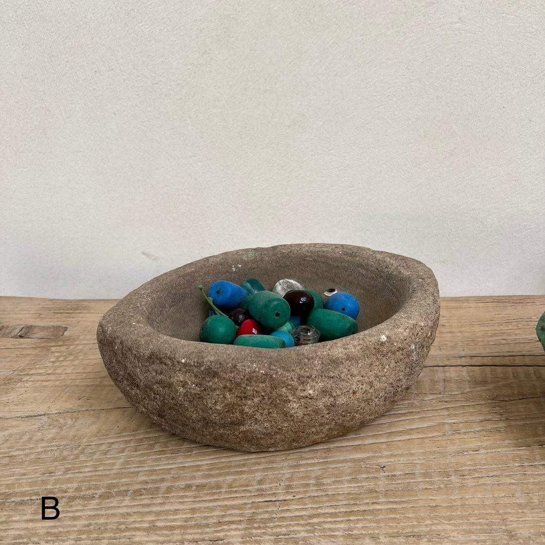 Antique hand-carved stone oval bowls