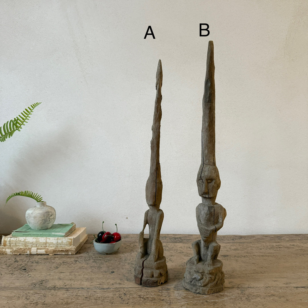 Antique Hand - Carved Wooden tribal head sculpture | Cayha