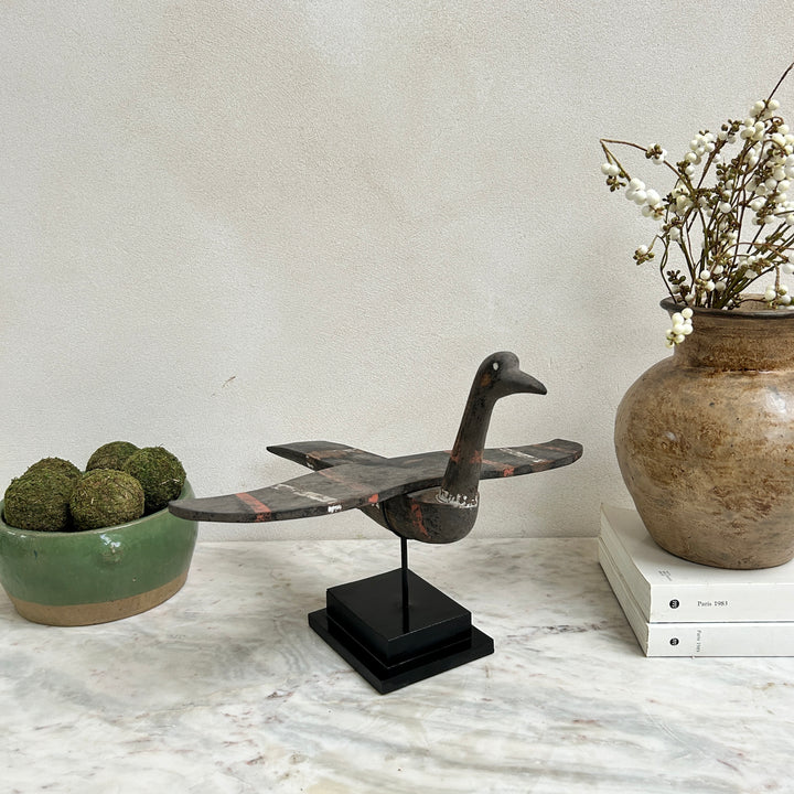 Antique Wooden Bird On Stand | Mentari