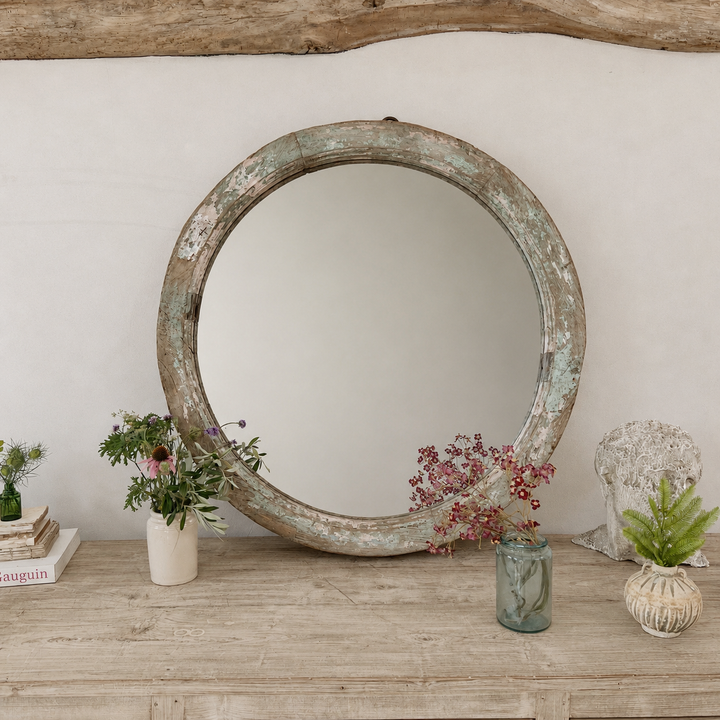 Rustic Round Wooden Mirror | Zellie