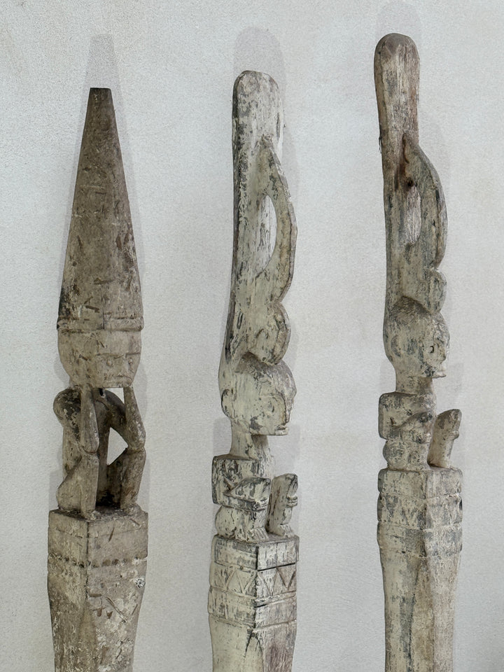 Antique Tribal totem pole - white